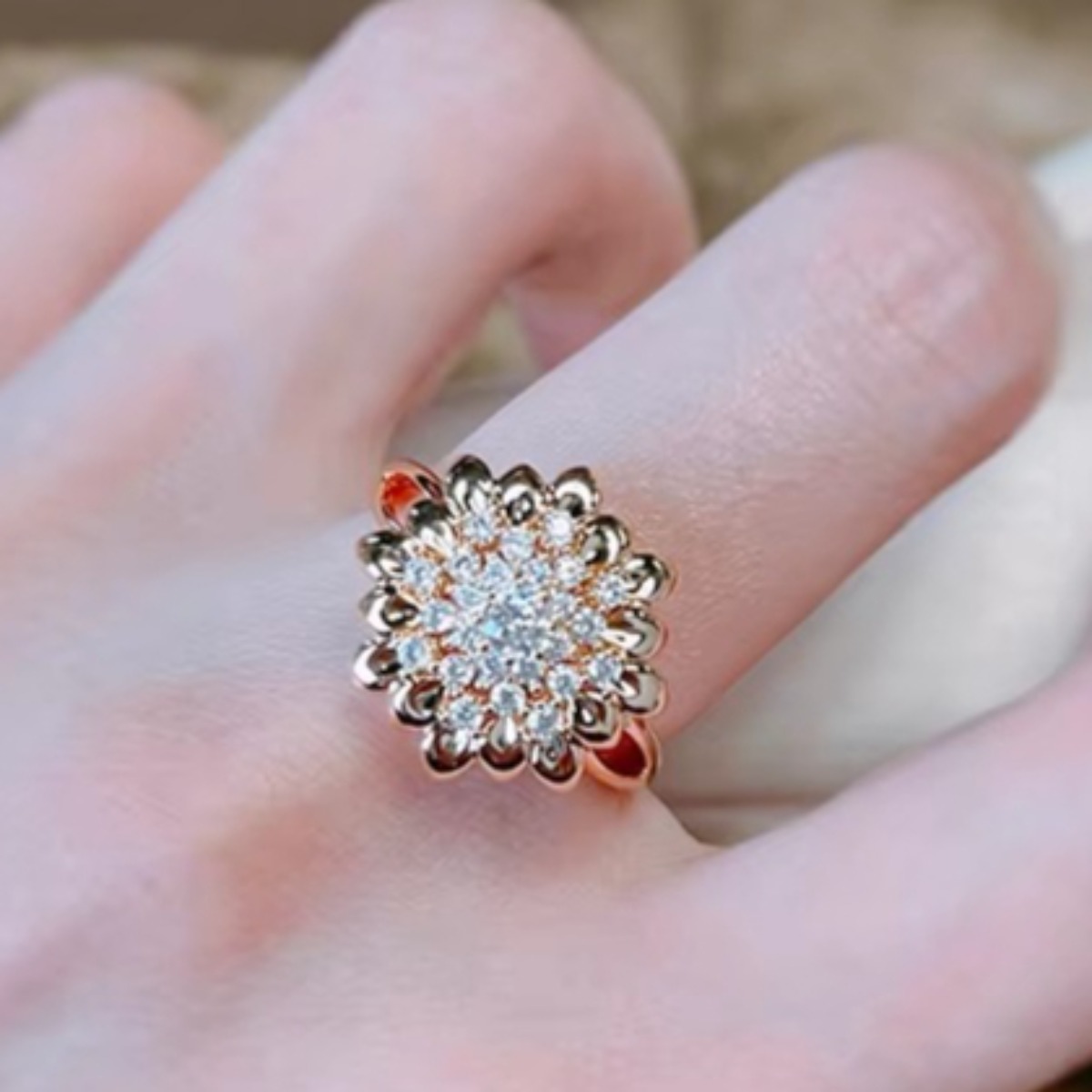 Romantic Floral Statement Ring with White Shimmer Stone